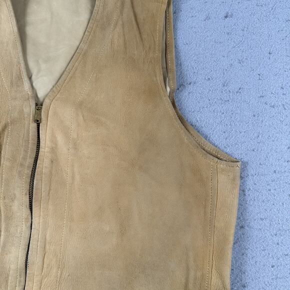 Vintage 40s Briar Club Suede Vest Small Brown Leather Talon Zip Hunting Workwear - Picture 3 of 16